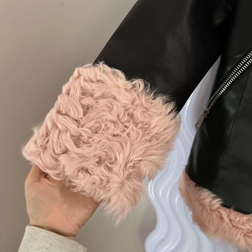 Charlotte Simone Bowie leather fur trim Jacket - Picture 4 of 8